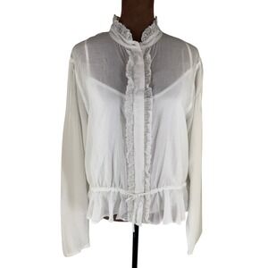 J. Crew White Lace Trim Ruffle Pintuck Blouse Womens L 100% Cotton Victorian NWT